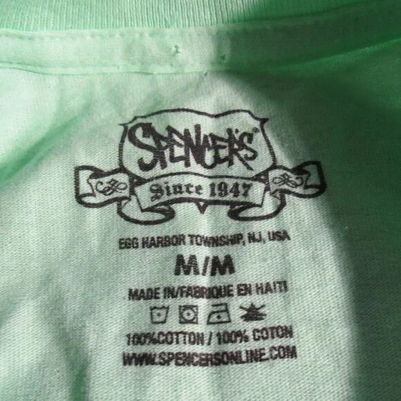 NWOT Spencer’s Retro Neon Green Men’s Medium Tee Embroidered Donut Graphic - Picture 2 of 3